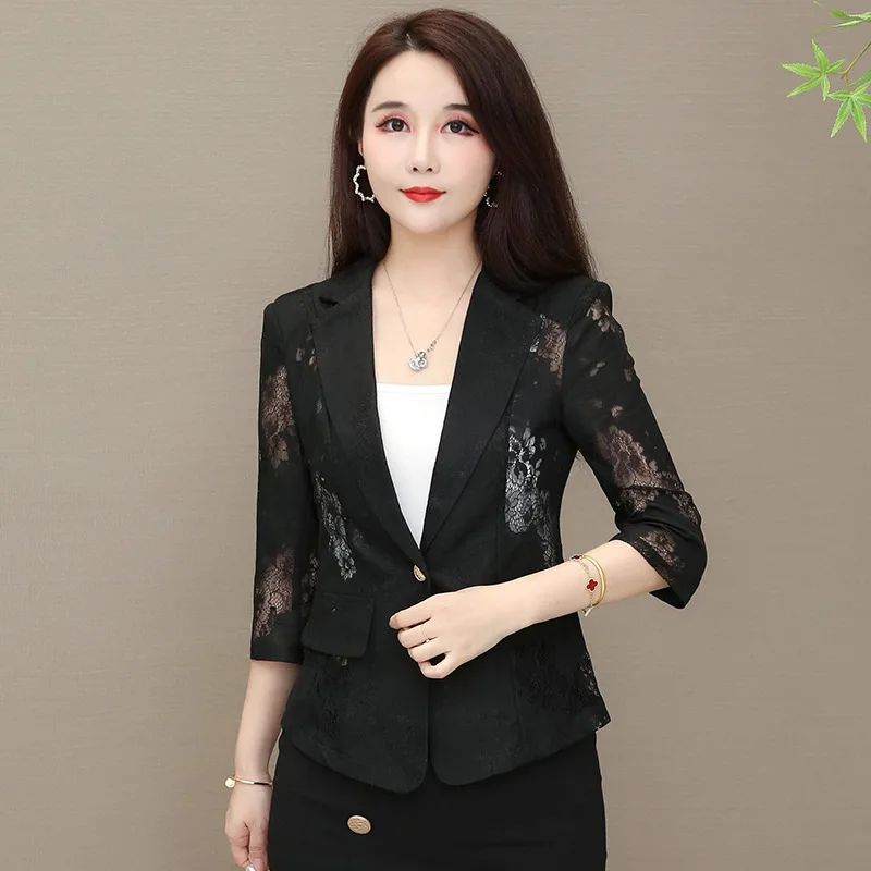 Женский кружевной костюм с лацканами повседневный облегающий пиджак топом для