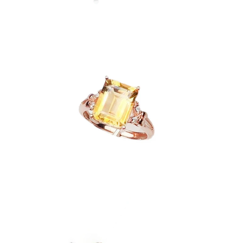 

New Citrine Ring Female S925 Sterling Silver Japanese and Korean Style Fashion Personalized Princess Square Open Ring Lucky