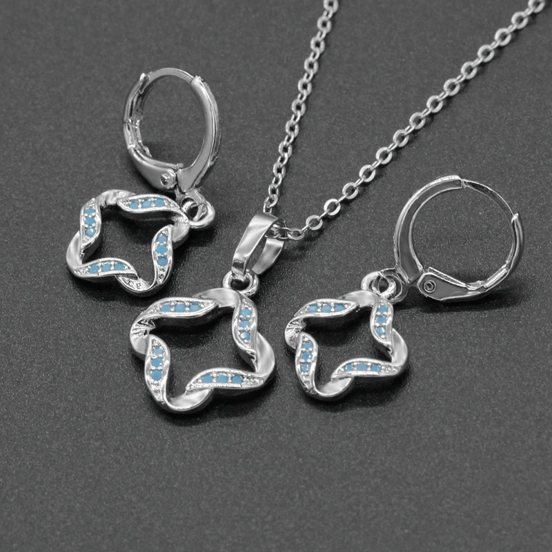 

Женский комплект ювелирных изделий из стерлингового серебра 925 пробы с цирконием, серьги/ожерелье, элегантный ювелирный набор, подарок на д...