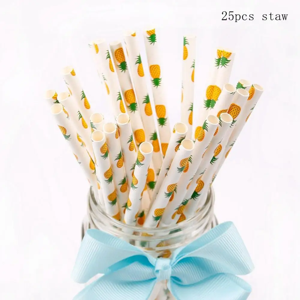Paper Straw 3 FENGRISE бумага с Фламинго салфетки одноразовые партии посуда плиты Гавайи трубочки для питья на вечеринке бумажный стаканчик день рождения Алоха Гавайский - Цвет: Paper Straw 3