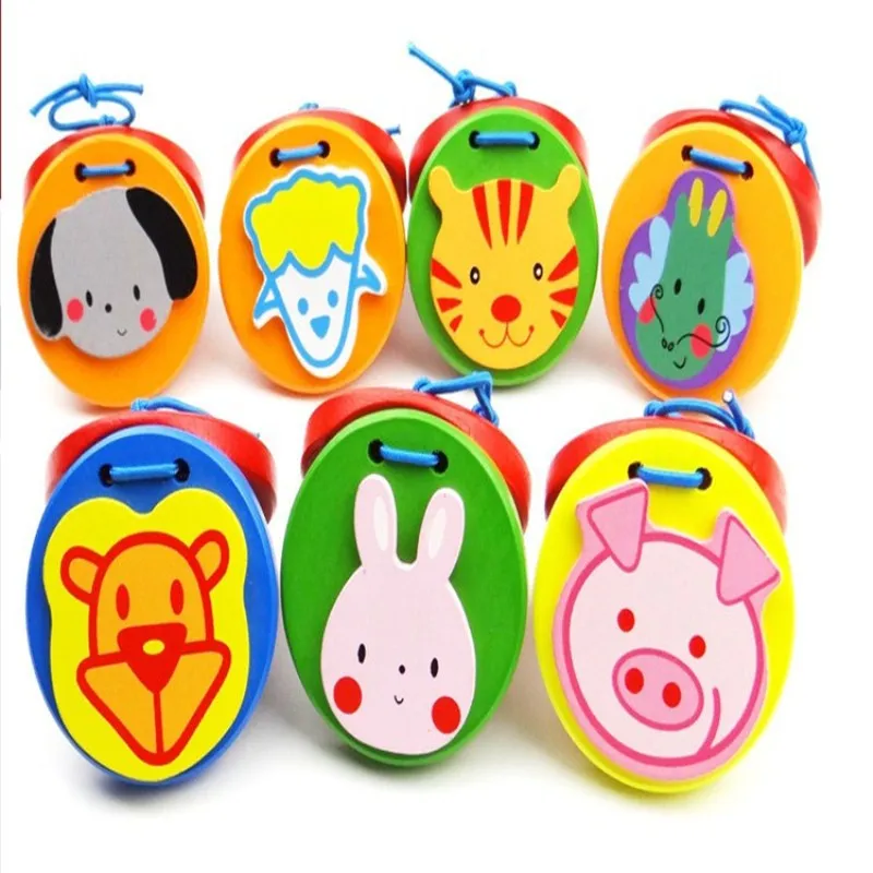 Детская игрушка Мультяшные деревянные животные кастаньеты Детские музыкальные