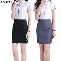 boliyae fashion womens office formal pencil skirt spring autumn elegant slim short skirt black elastic waist slit ol skirts 5xl