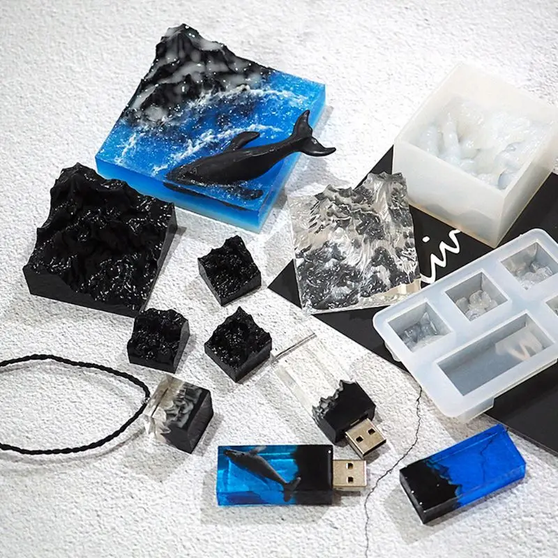 

DIY Hand-made Crystal Epoxy Glue Mold Broken Snow Mountain Silica Gel Mold U Disk Ocean Micro Landscape 203B