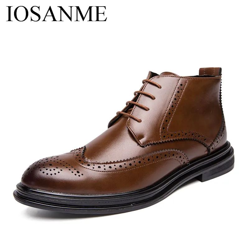 italian classical leather men boots formal elegant winter warm moccasins homme big size retro boot brogue oxford shoes for | Обувь