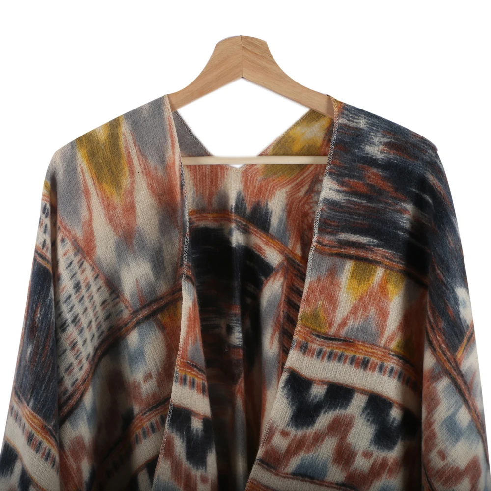 Bohemian Style Warm Women Poncho Scarf Blanket For Winter Cashmere Pattern Wraps And Knitted Geometric Female Pashmina Shawl