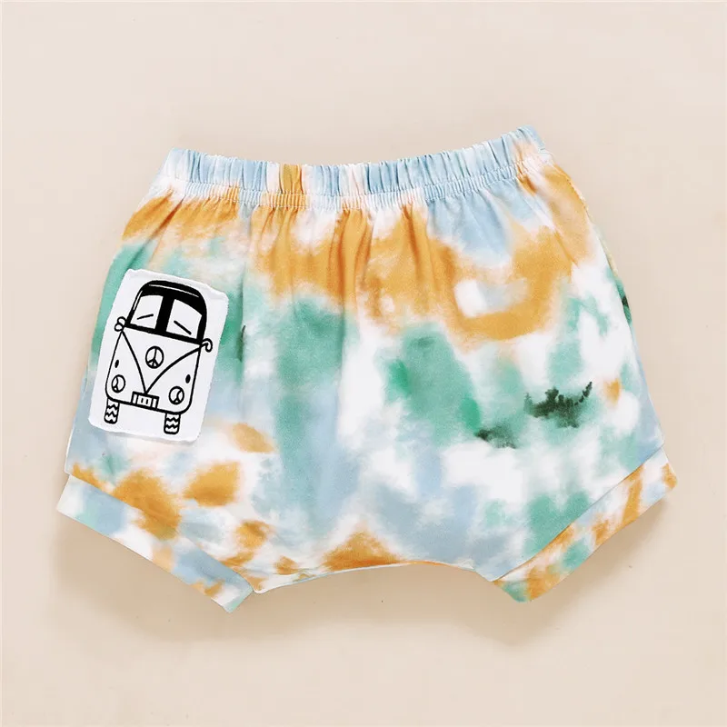 

Baby Boys Cotton Clothes Set Summer Short-sleeved Suit White Round Neck T-shirt and Fashion Tie-dye Shorts Pants Newborn Clothes