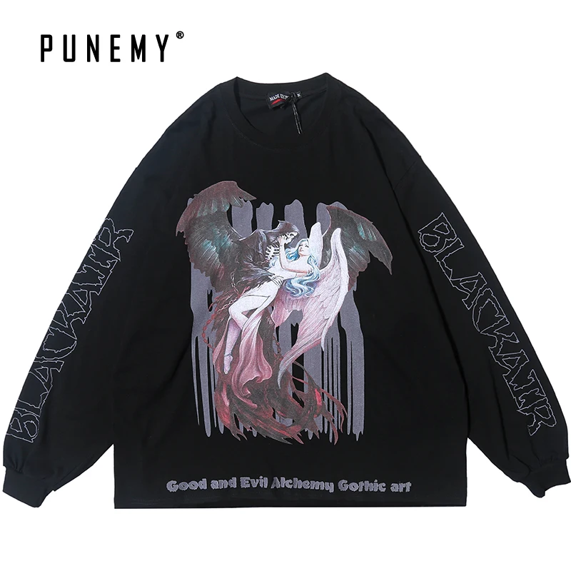 Мужская футболка с длинным рукавом в стиле хип-хоп рисунок ангела и дьявола