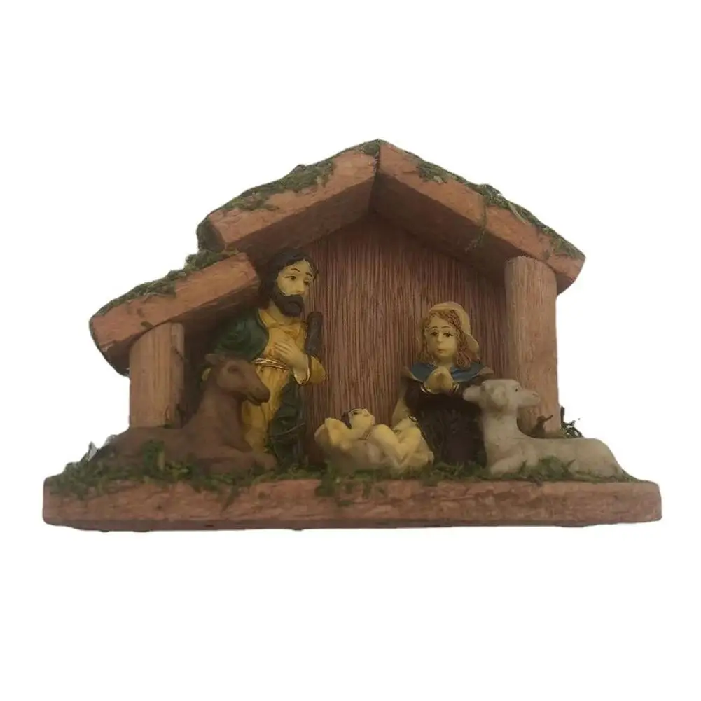 Christmas Nativity Set Nativity Scene Figurines Jesus Born Scenes Decoration With Wooden Stable Holiday Pastoral Ornaments C