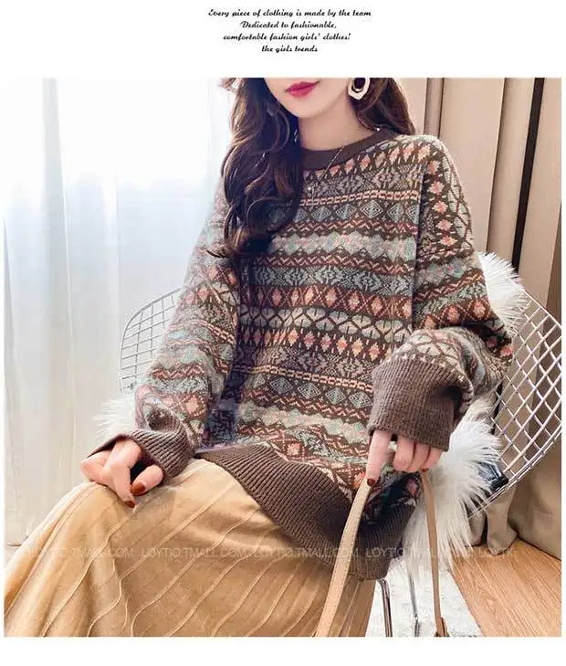 Новый Гонконгский стиль ретро свитер для школьниц корейский Свободный зимний от