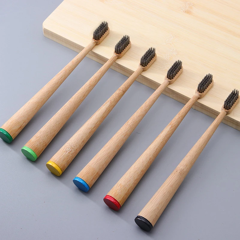 Зубная щетка из бамбука с мягкой щетиной и насадками для небольших рук