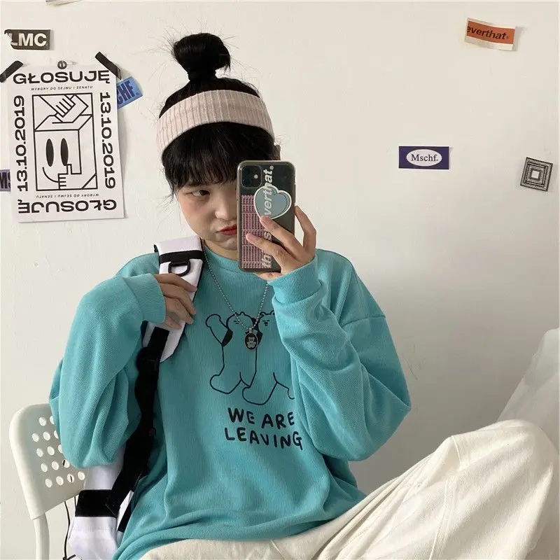 

New Sweatshirts Women Harajuku Pullovers Long-sleeved O-Neck Fashion Casual Simple BF Cartoon Spring Autumn Ladies Streetwear