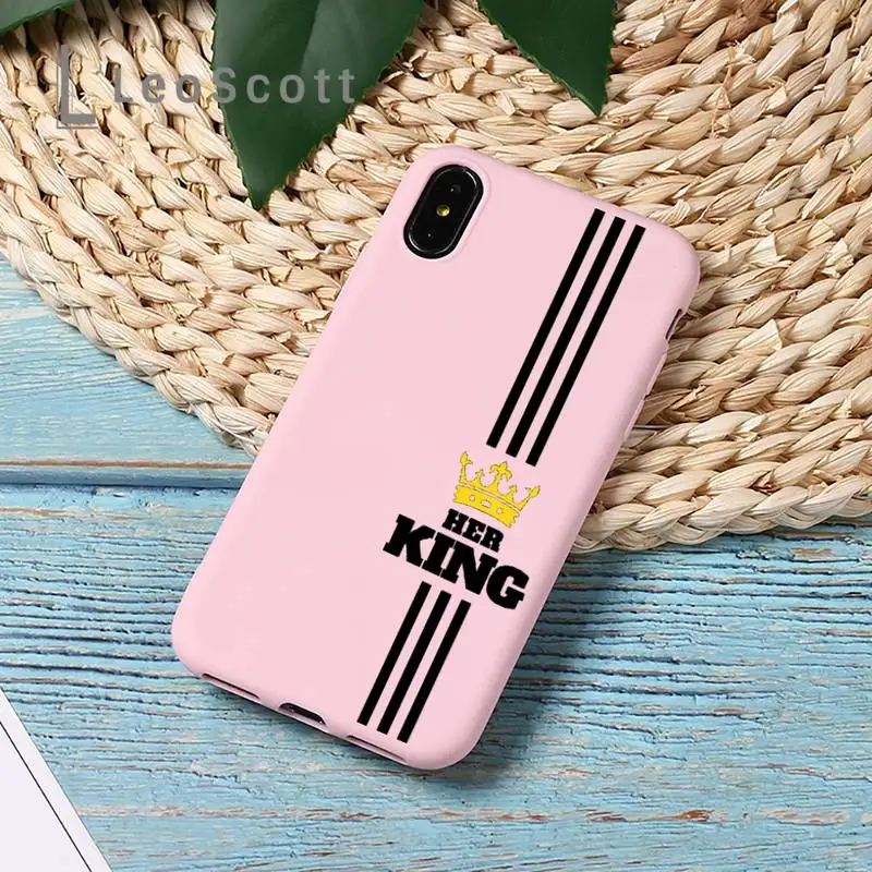 

Crown Letter King Queen luxury Phone Case Candy Color for iPhone 11 12 mini pro XS MAX 8 7 6 6S Plus X 5S SE 2020 XR