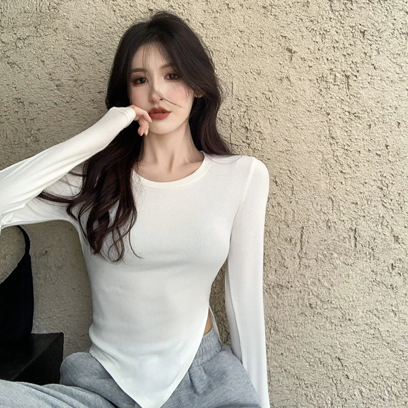 

Женская футболка с длинным рукавом, с разрезом, на осень