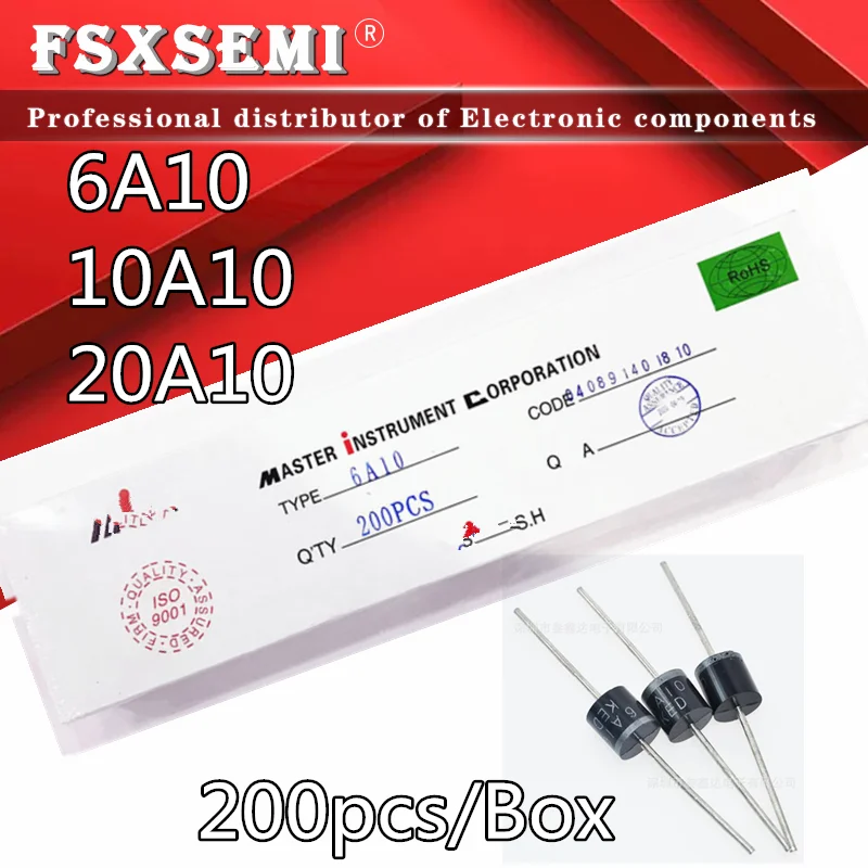 

200 шт./корт. 6A10 10A10 20A10 выпрямительный диод 6A 10A 20A 1000V R-6