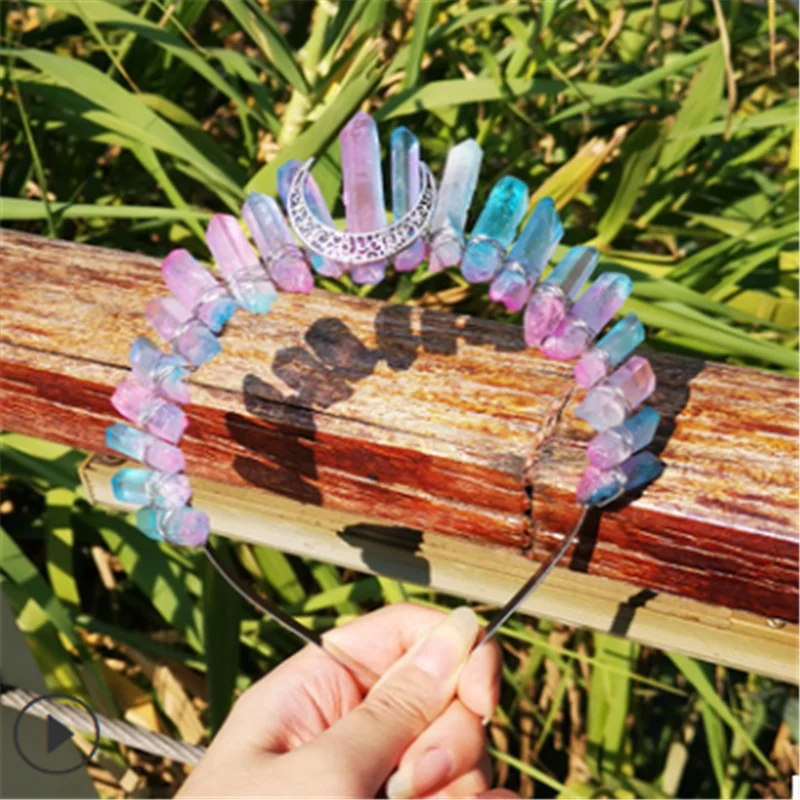 Красочный белый натуральный кварц Кристалл повязка для головы Луна вечерние