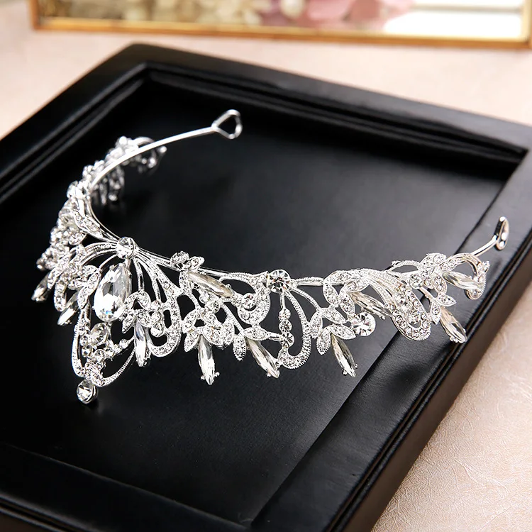 

Baroque Luxury Rhinestone Beads Bridal Crown Tiaras Silver Color Crystal Diadem Tiaras Bride Headbands Wedding Hair Accessories