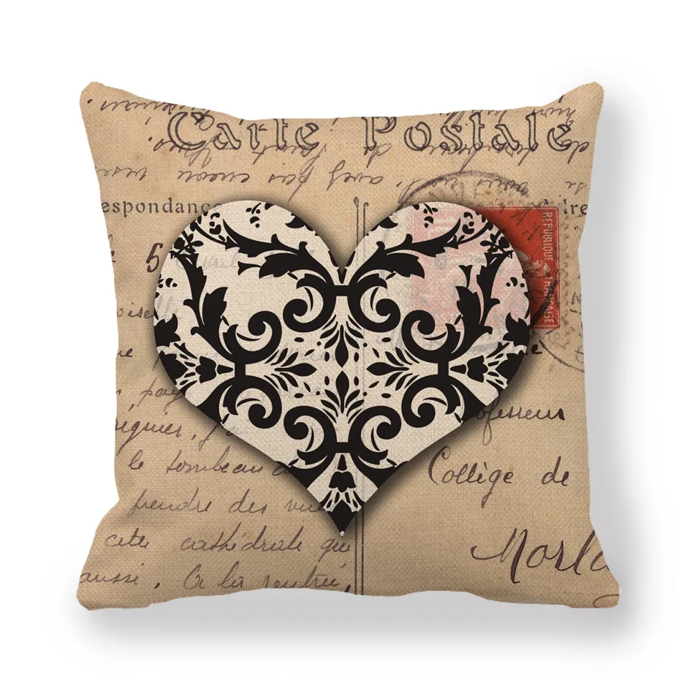 Льняная наволочка в виде сердца для дивана на День святого Валентина льняная