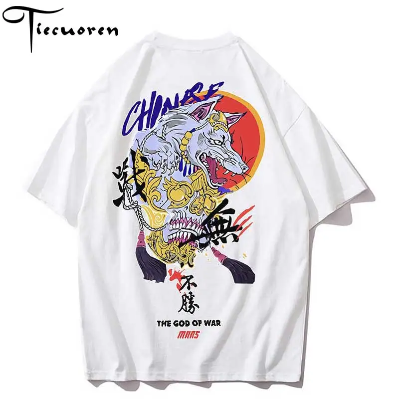 Мужские футболки оверсайз с изображением бога войны коротким рукавом волка в