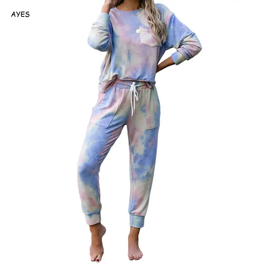 

AYES Matching Sets Women Fall Clothing Long Sleeve Top And Pants Set Casual 2 Piece Sets Womens Outfits Tie Dye Pant Sets Suit