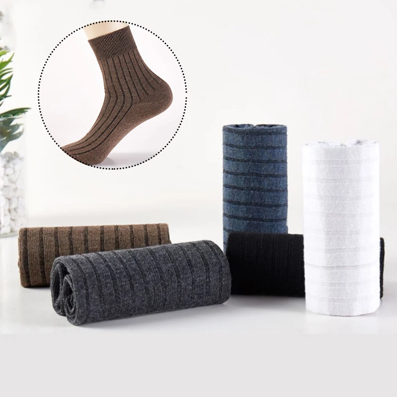 

New Autumn Winter Striped Tube Socks Men's Cotton Socks Men Pure Color Soft Business Socks Absorbs Sweat Soft Warm Casual Socks