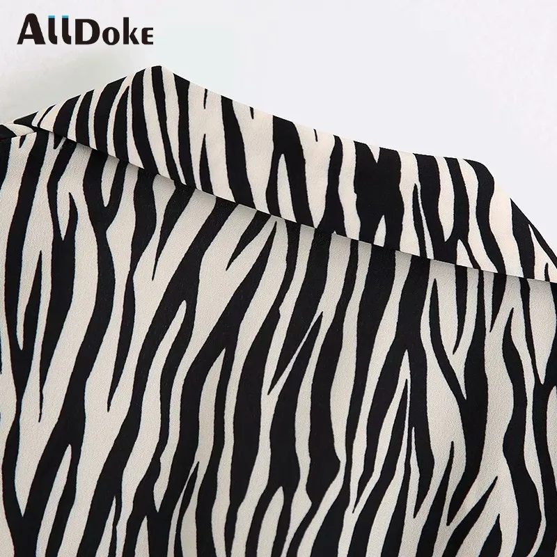 

ALLDOKE streetwear zebra blouse women summer turn down collar short sleeve tops shirt femme ladies vintage blouses blusas