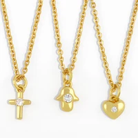 gold plated chain heartlockkey pendant choker for women jewelry cross fatima hand charm cz necklace men minimalist lucky gift