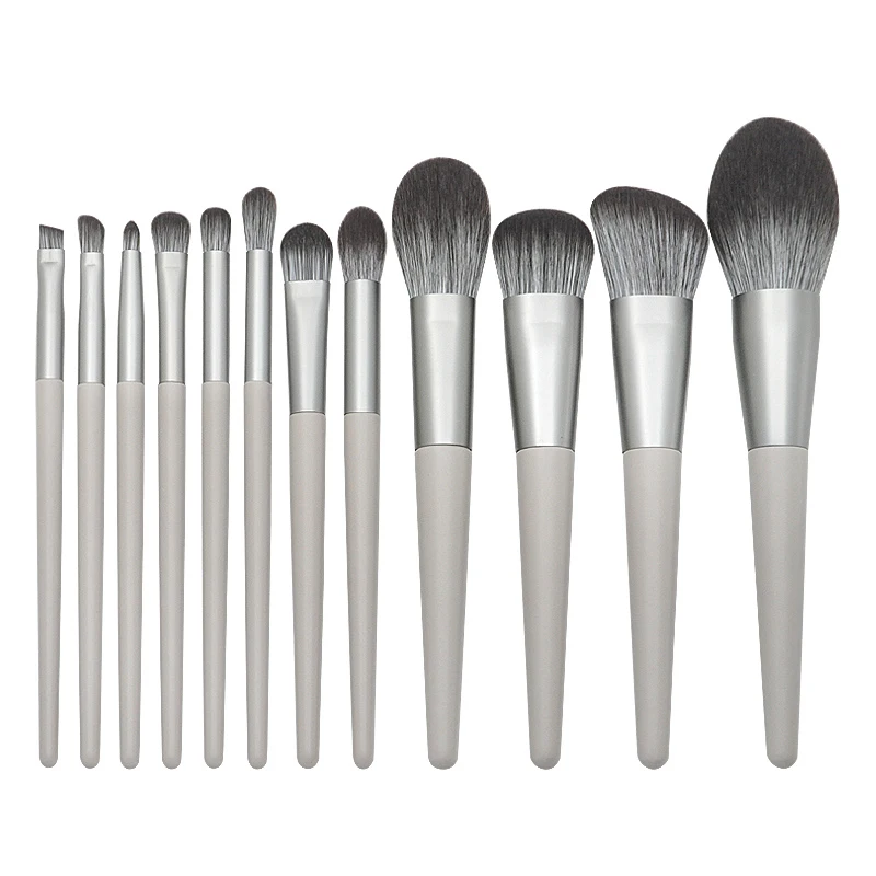 Новинка 12 шт. серые 3D волоконные кисти для макияжа набор конических кистей с