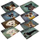 Печатный льняная салфетка коврик, коврик для стола, коврик для обеденного стола в виде милой собаки, подставка, домашний текстиль, оптовая продажа