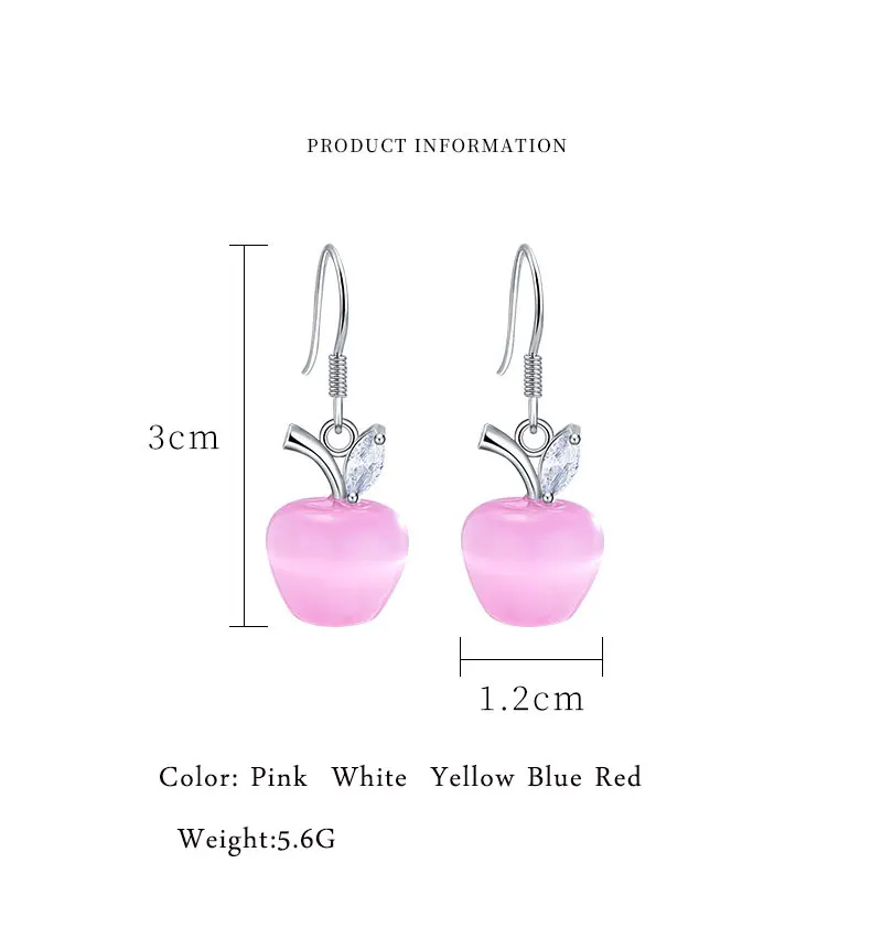 Fashion Boutique Cat Eye Apple Earrings for Women Accessories Crystal Jewelry Hot Lovely pendientes mujer moda Gift