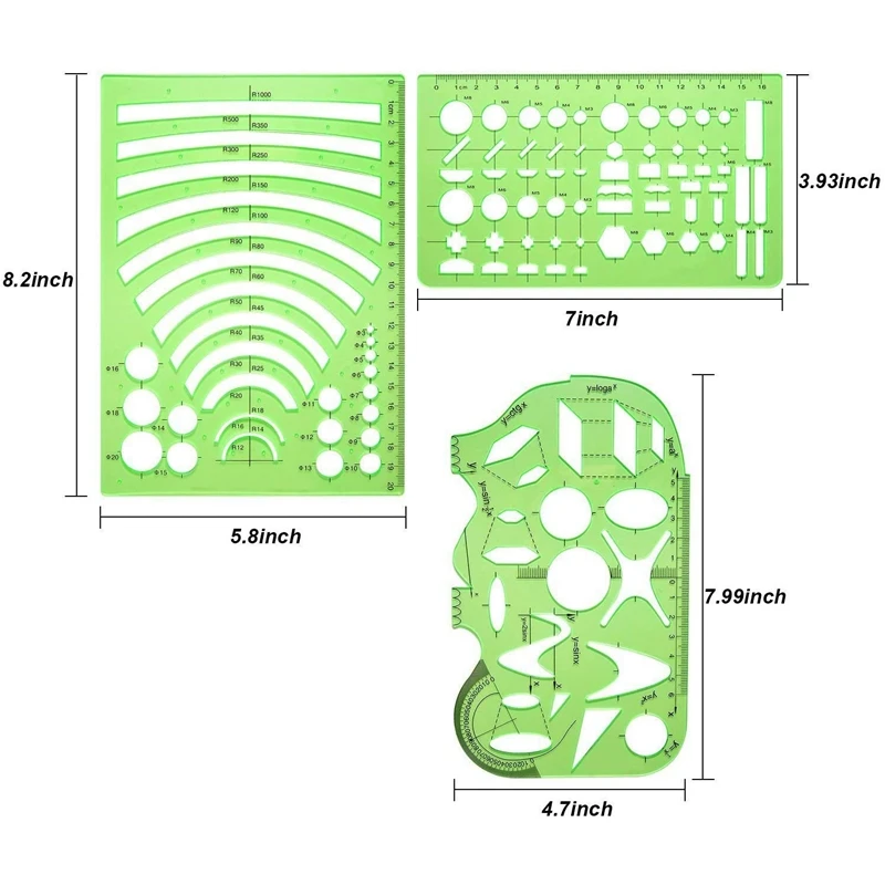 

6 Pieces of Geometric Drawing Templates, Measuring Templates, Building Template Molds, DIY Office Supplies