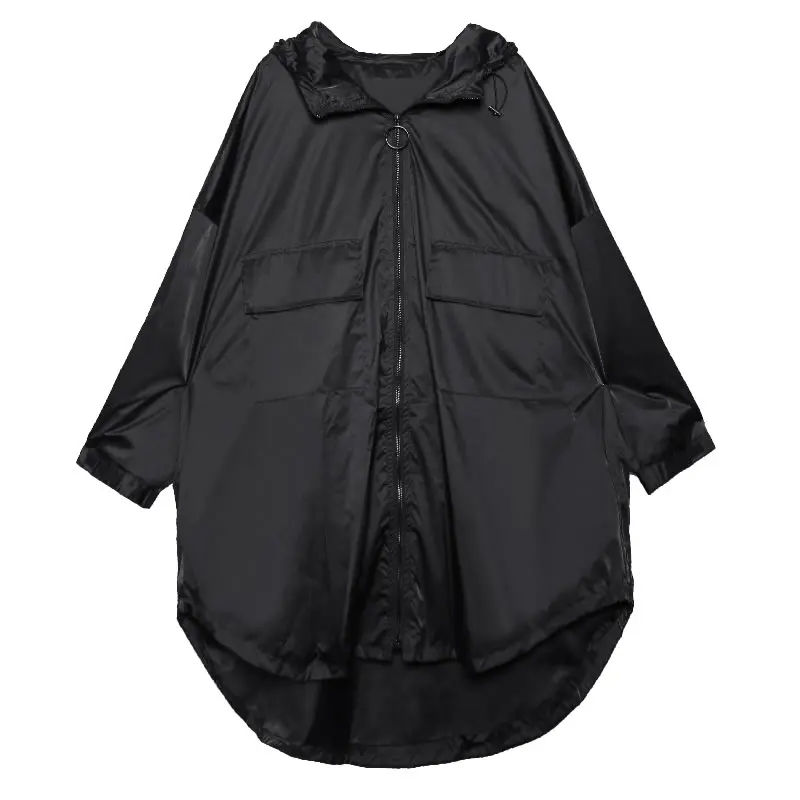 black GCC1780 XITAO плюс размер Карманный Тренч женский корейский модный осенний тонкий элегантный маленький свежий Повседневный стиль неправильное пальто GCC1780 - Цвет: black GCC1780