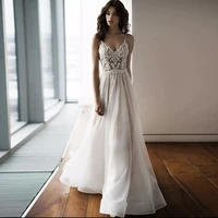 charming hot sale 2021 wedding dresses lace sleeveless wedding gowns back out v neckline with straps bridal dresses on sale