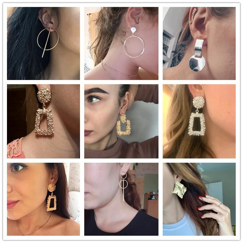 Новые модные женские большие золотые висячие серьги винтажные геометрические