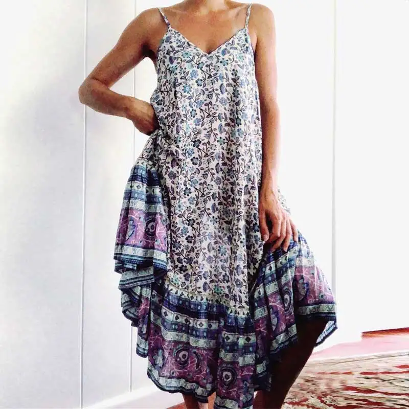 Богемный Вдохновленный платье на бретелях женское синее длинное летнее с