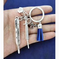 2021 new nurse medical box medical keychain alloy needle syringe stethoscope cute tassel fashion keychain jewelry gift thermome