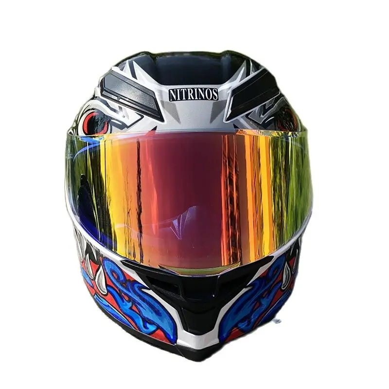 Мотоциклетный шлем на все лицо для мужчин и женщин с золотым козырьком большими