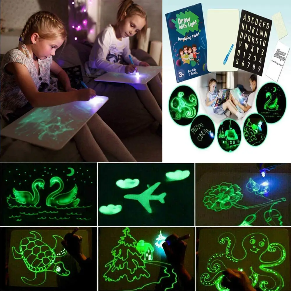 Magic LED Drawing Board Fluorescent Draw with Light-Fun and Developing Writing Educational Learning Toys Luminous Pen |