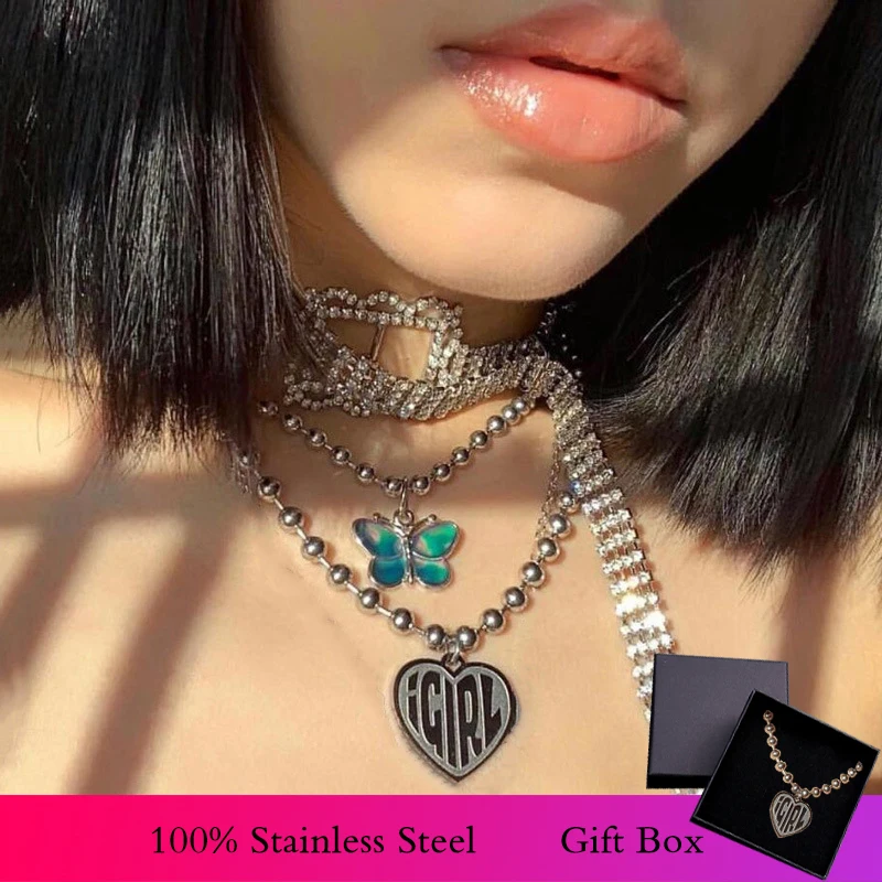 IGIRL ожерелье из нержавеющей стали с сердцем Unif, сверхмощная Готическая уличная цепочка, колье, металлический воротник, полированный