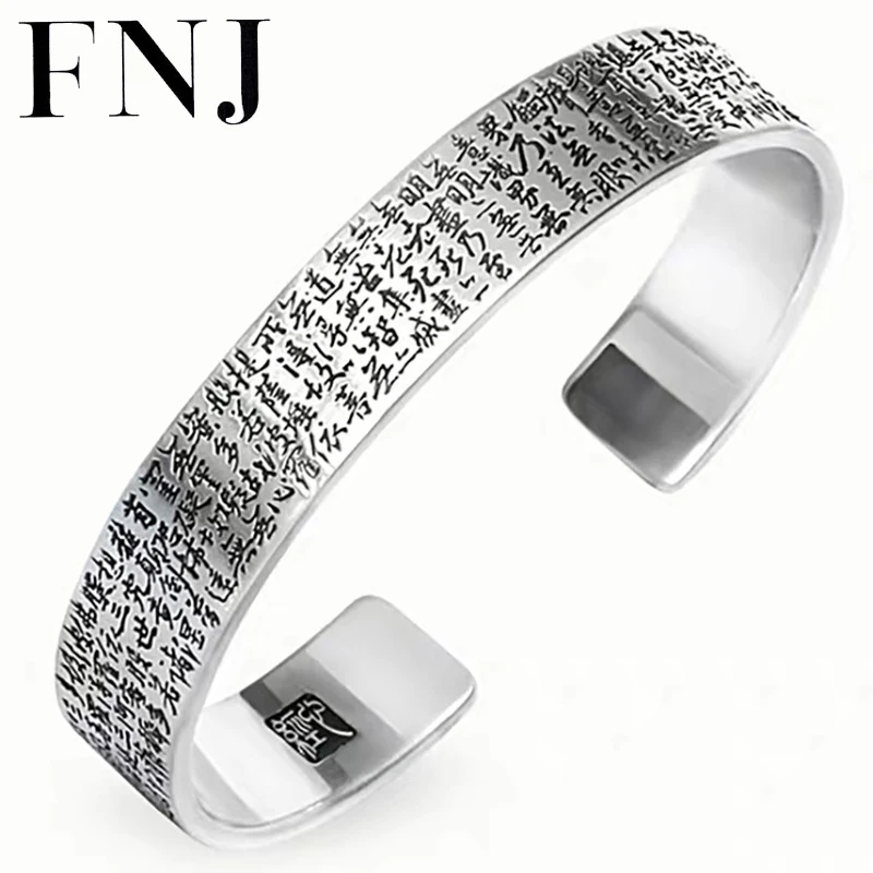 

FNJ Buddha Xinjing Bangle 999 Silver Original pure S999 Sterling Silver Bangles for Women Men Jewelry Fine Chinese Letter