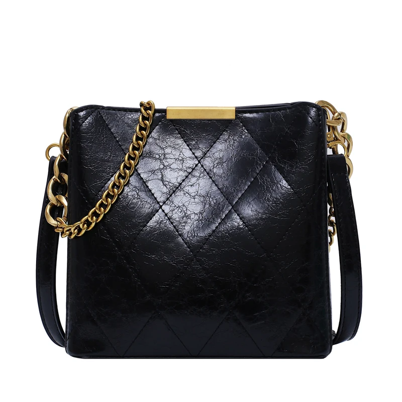 

Quality PU Leather Bucket Bags For Women Small Messenger Shoulder Bag Female Travel Chain Handbags and Purses