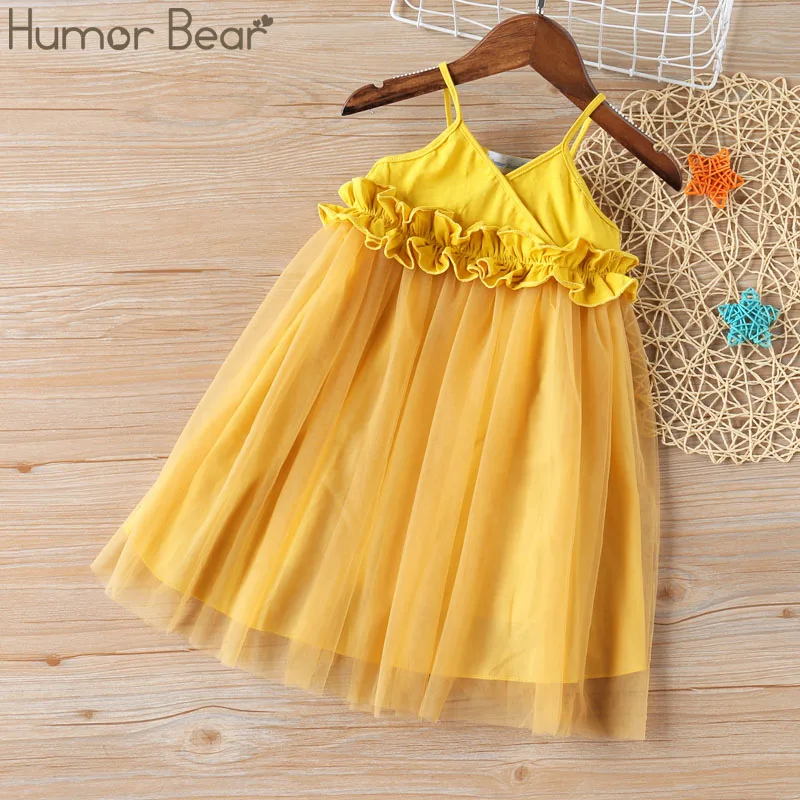 yellow Humor Bear/Летние Платья с цветочным узором для девочек; свадебное платье для девочек 6 лет; кружевное платье принцессы с вышивкой; детское элегантное платье из тюля - Цвет: yellow