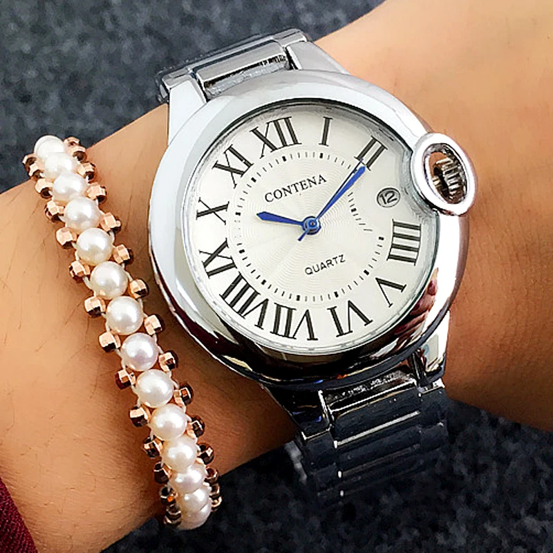Фото Лидер продаж серебро Для женщин s часы Кварцевые наручные Дамы нижнее бельё от