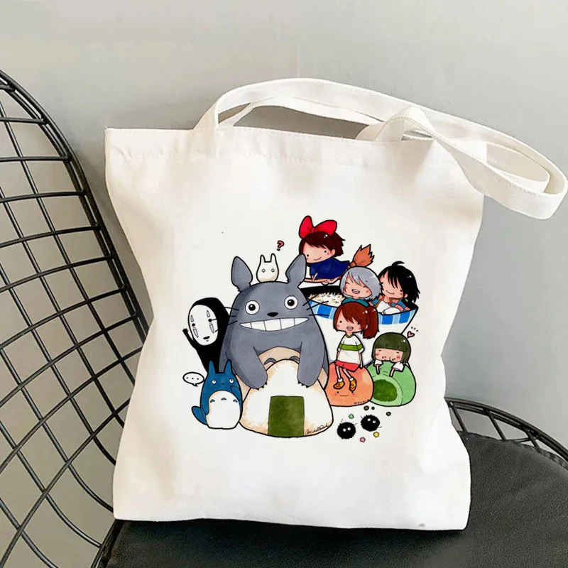 

Anime Totoro Printed Canvas Shoulder Bag Female Japanese Anime Harajuku Large-capacity Shopping Bag Reciclaje Green Bag Handbag