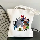 Холщовая Сумка через плечо с принтом аниме Totoro, Женская вместительная сумка для покупок в японском стиле Харадзюку, зеленая сумочка
