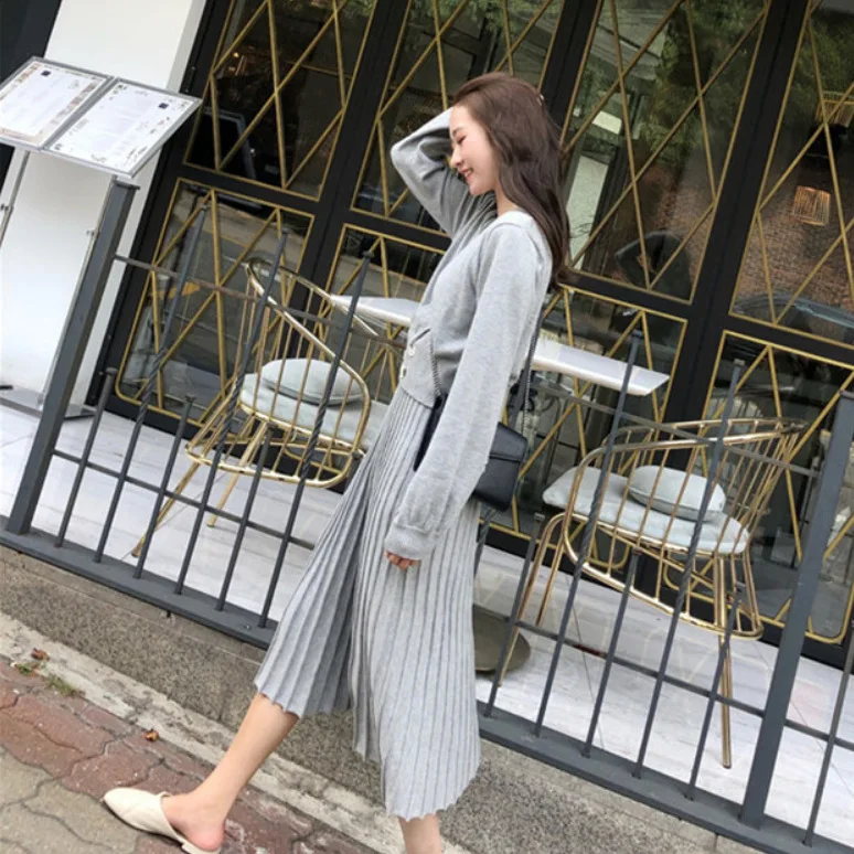 Женский вязаный комплект из двух предметов свободный свитер вязаное платье для