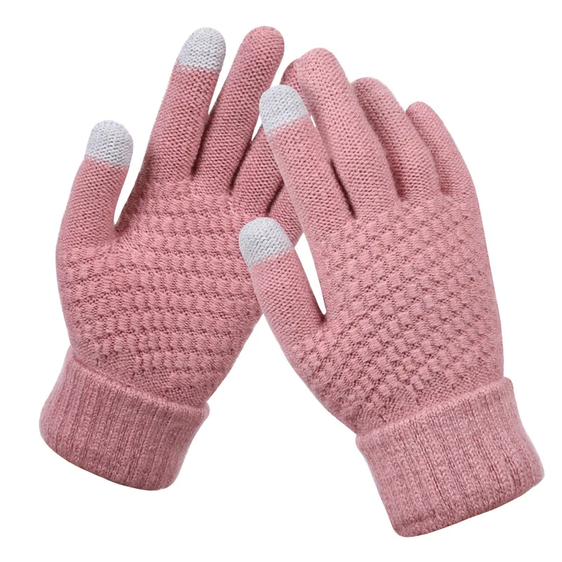 

Women Winter Touch Screen Gloves Warm Stretch Knit Mittens Imitation Wool Full Finger Guantes Female Crochet Luvas Thicken