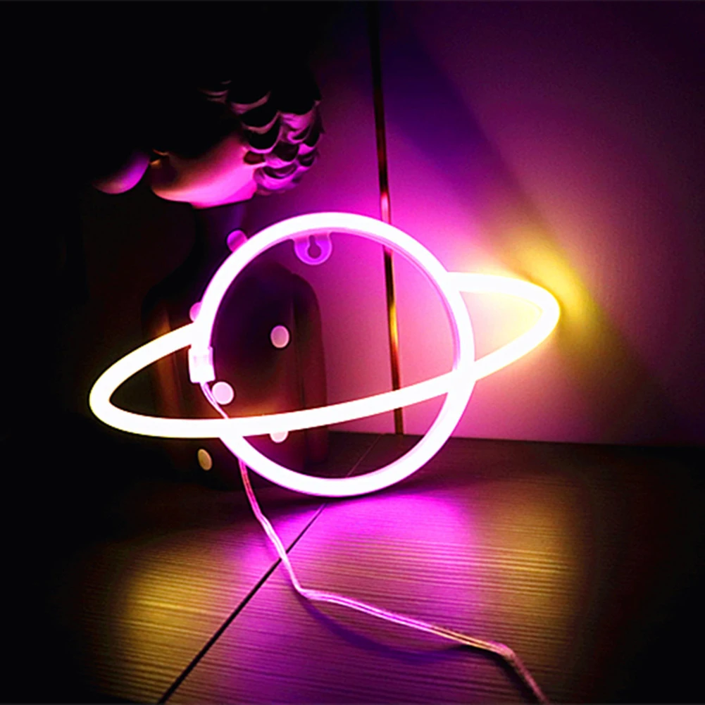 

Dual Use Elliptical Planet Shaped Neon Light Gift LED Colorful Neon Lamp Planet Sign Home Wall Starry Sky Lighting Decor
