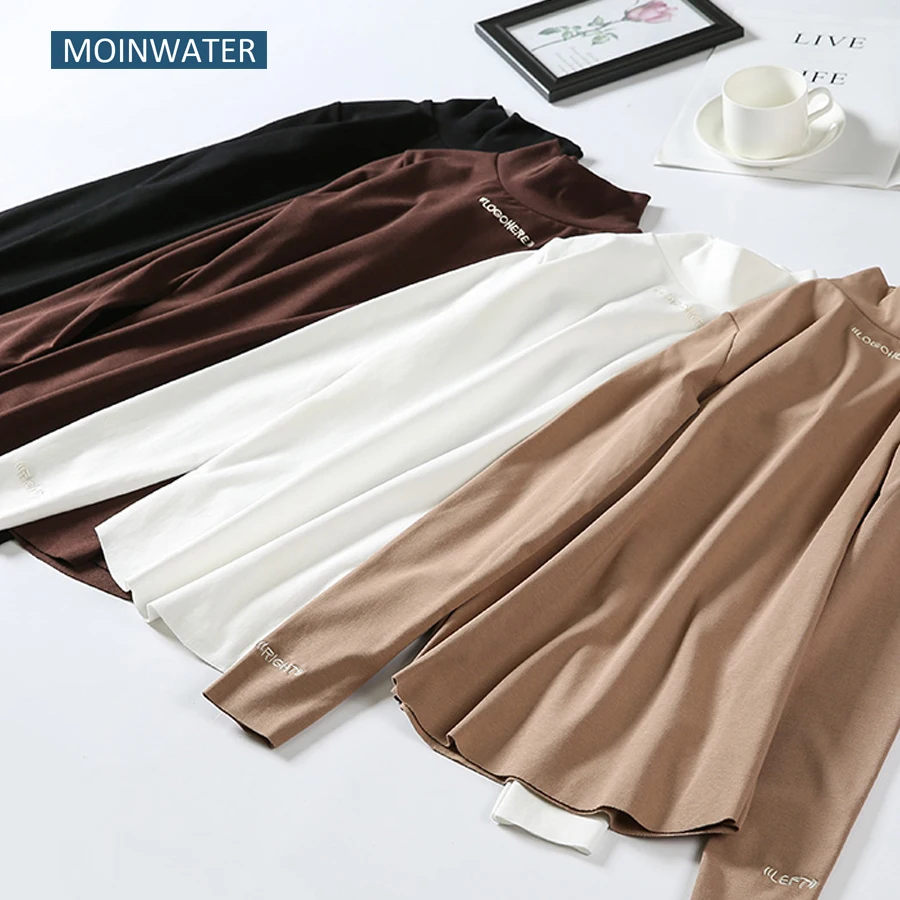 Женская эластичная футболка MOINWATER черная Базовая рубашка с длинным рукавом