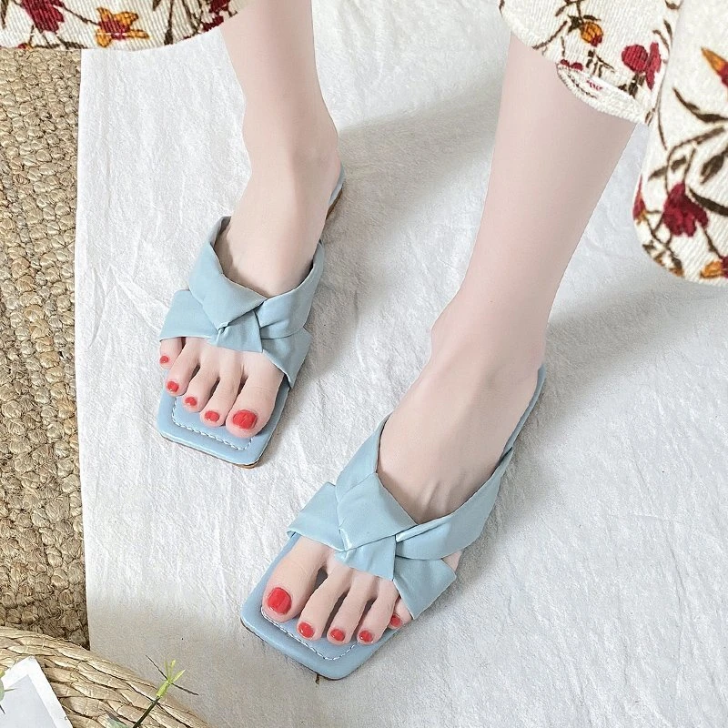 

Open-toe Women's Slippers Solid Color Simple and Casual All-match Cross Vamp Fashion Flat-bottom Elegant Women's Slippers 2021