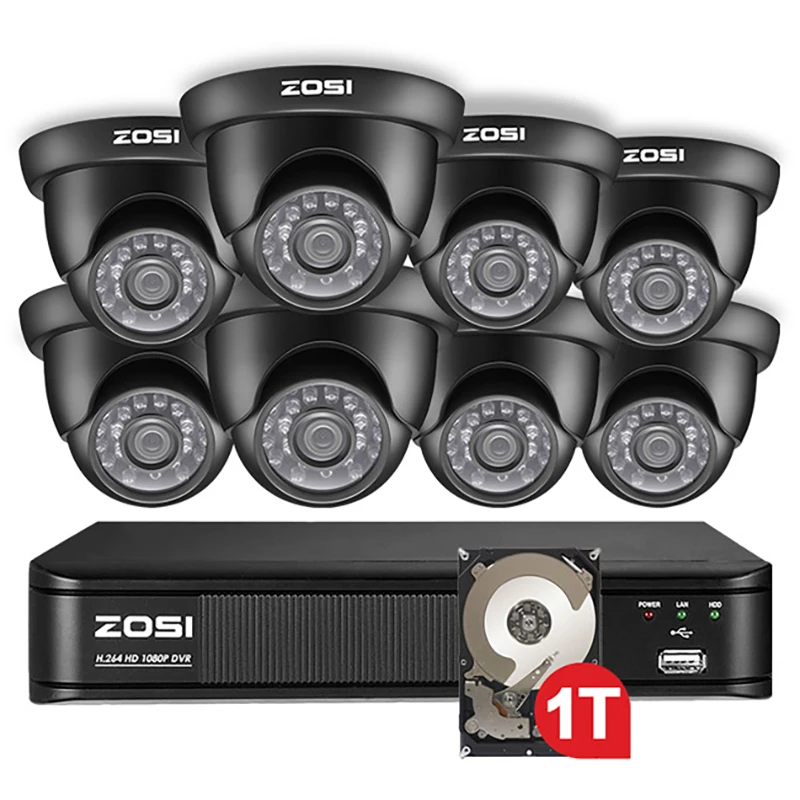 Black 1 ZOSI 8CH 720P 4 в 1 TVI CVBS AHD CVI камера видеонаблюдения DVR Комплект ночного видения безопасности пули дома набор камер наблюдения Системы - Цвет: Black 1